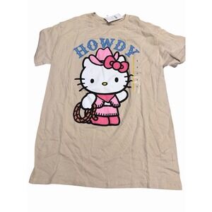Sanrio Unisex  Small Sandstone Beige HOWDY Cowboy Themed Hello Kitty SS T-Shirt